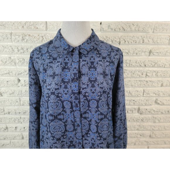 Catherines Womens Shirt 0X Plus Long Sleeve Button Up Mosaic Collar A7E - Picture 2 of 7